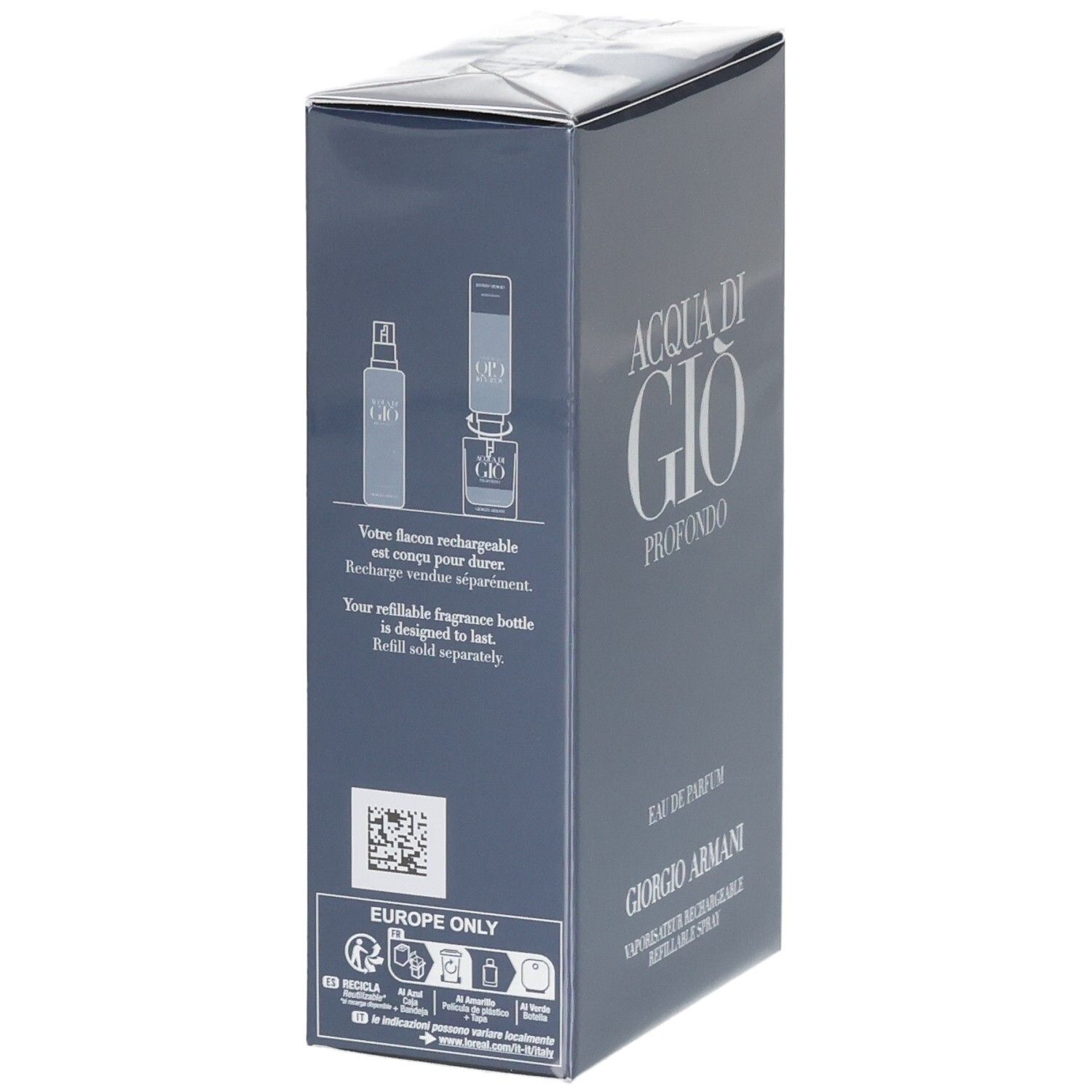 Giorgio Armani Acqua Di Gio Profondo Eau de Parfum doos met navulinstructies.