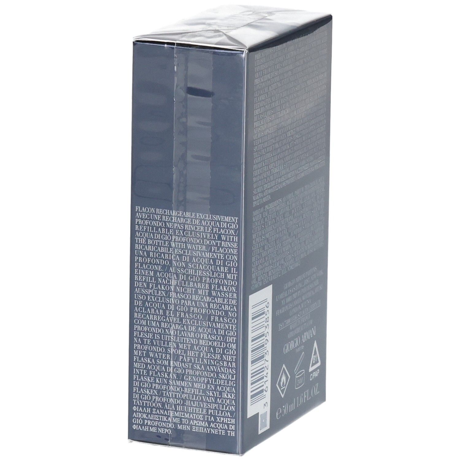 Giorgio Armani Acqua Di Gio Profondo Eau de Parfum doos met navulinstructies.