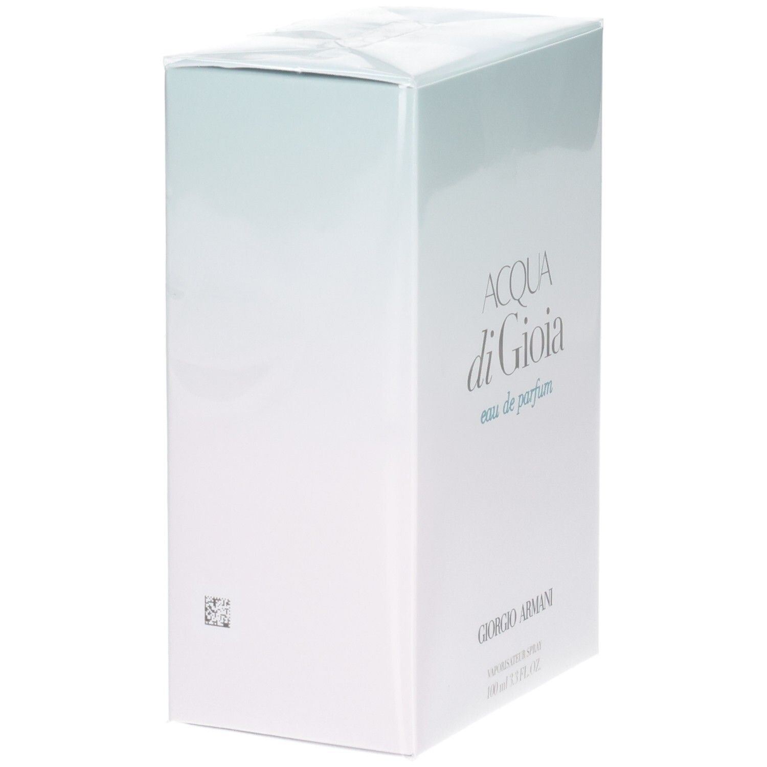 Giorgio Armani Acqua di Gioia Eau de Parfum verpakking, zijaanzicht met QR-code.