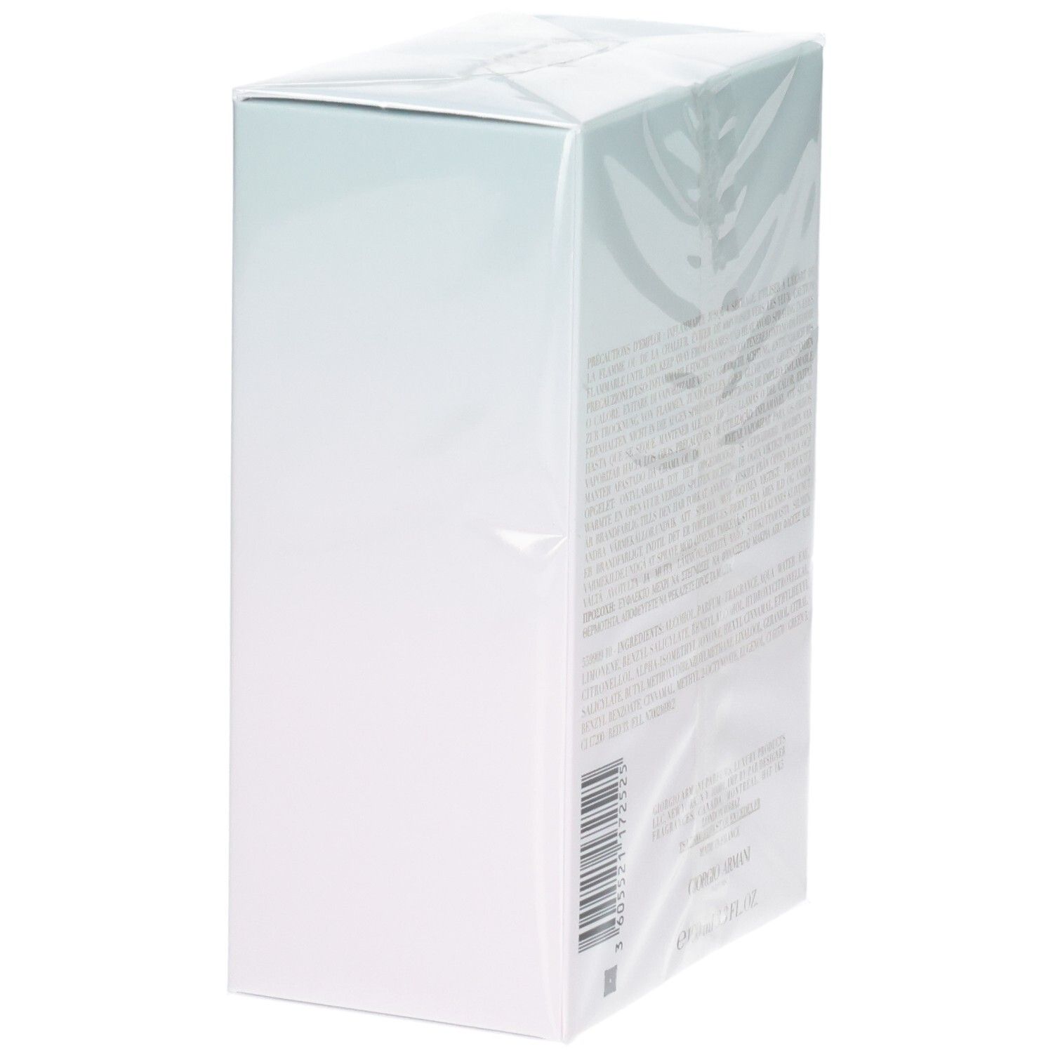 Giorgio Armani Acqua di Gioia Eau de Parfum verpakking, zijaanzicht met barcode.