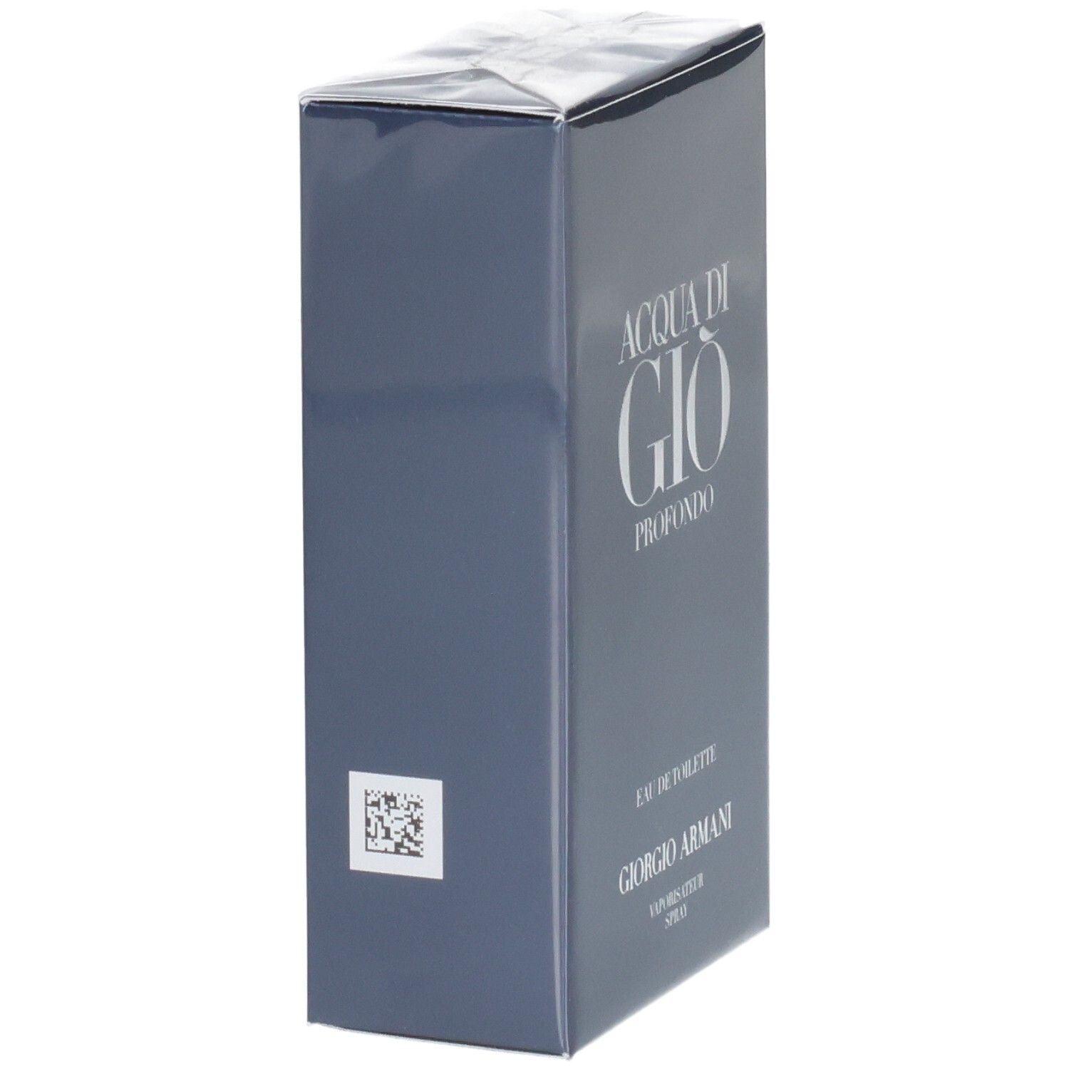 Verpakking Giorgio Armani Acqua Di Gio Profondo Eau de Toilette, donkerblauw, met QR-code.