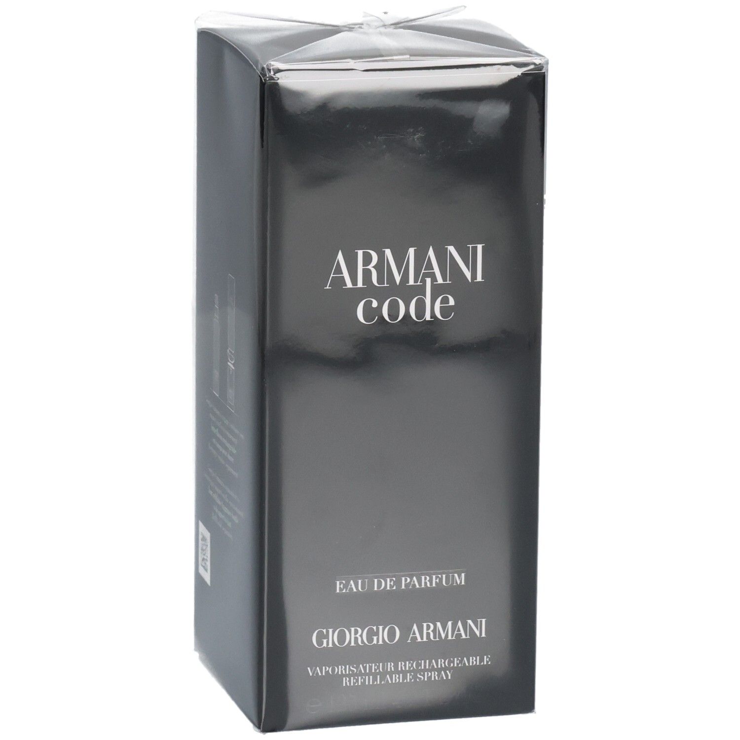 Emballage Armani Code Eau de Parfum, Giorgio Armani, vaporisateur rechargeable.