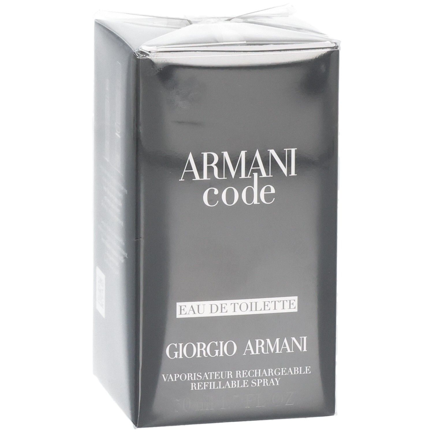 Verpakking van Armani Code Eau de Toilette, Giorgio Armani, Vaporisateur Rechargeable.