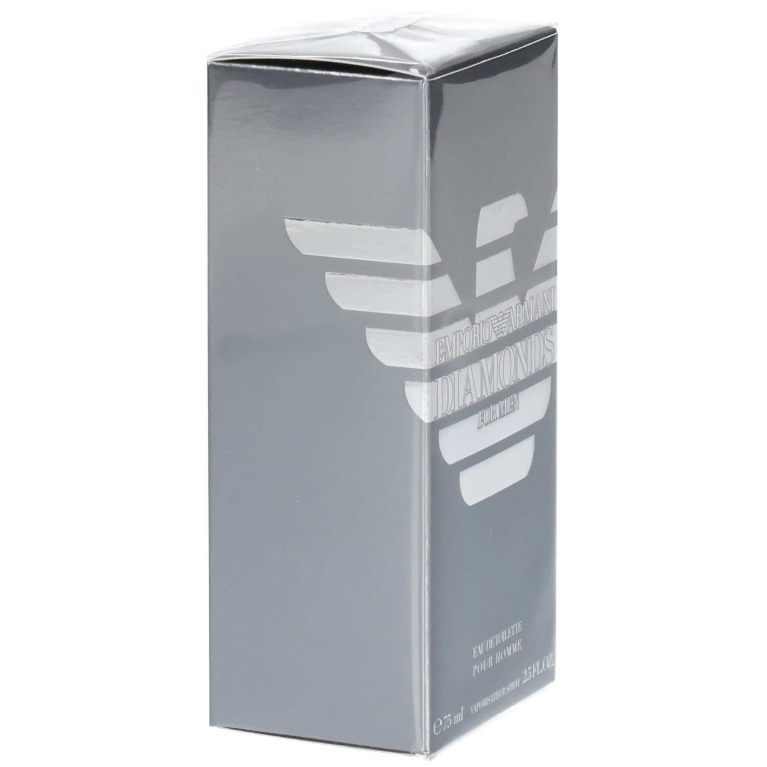 Emballage Giorgio Armani Diamonds for Men Eau de Toilette, argenté avec logo aigle et nom du produit.