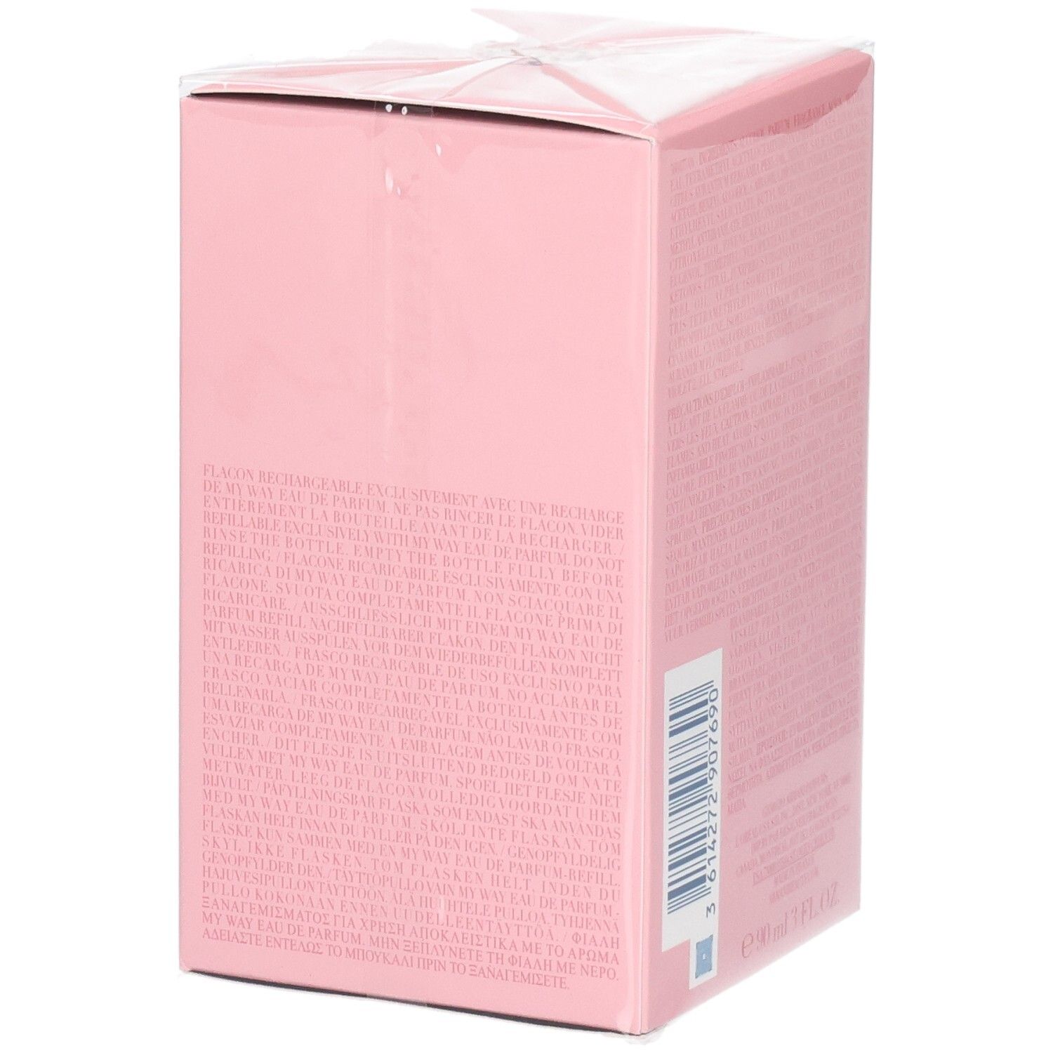 Zijkant van de Giorgio Armani My Way Eau de Parfum verpakking met gedetailleerde informatie.