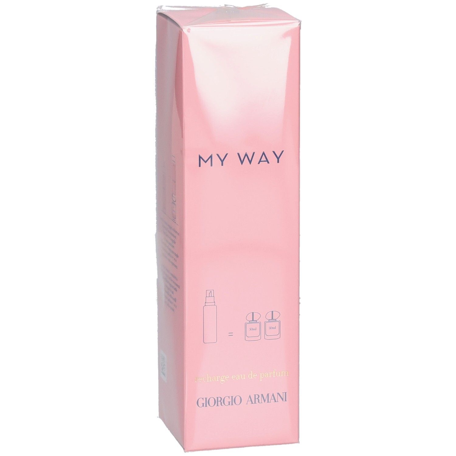 Voorkant van de roze Giorgio Armani My Way Eau de Parfum navulverpakking met logo.