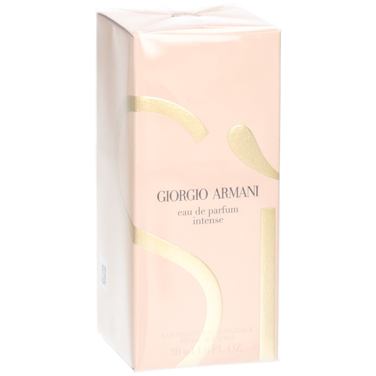 Verpakking Giorgio Armani Sì Eau de Parfum Intense Navulbaar 50 ml, schuin.