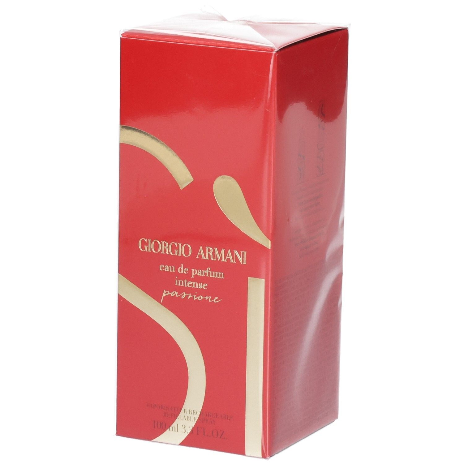 Giorgio Armani Si Passione Eau de Parfum Intense, rode verpakking met gouden Si-logo.