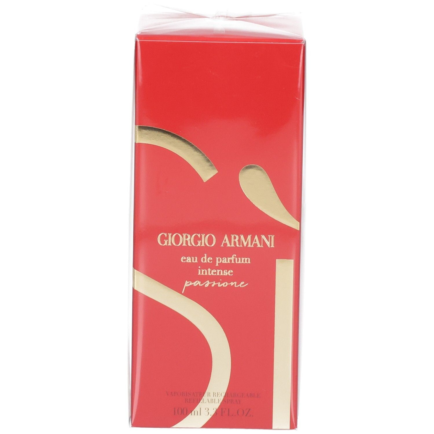 Giorgio Armani Si Passione Eau de Parfum Intense, rode verpakking met gouden Si-logo.