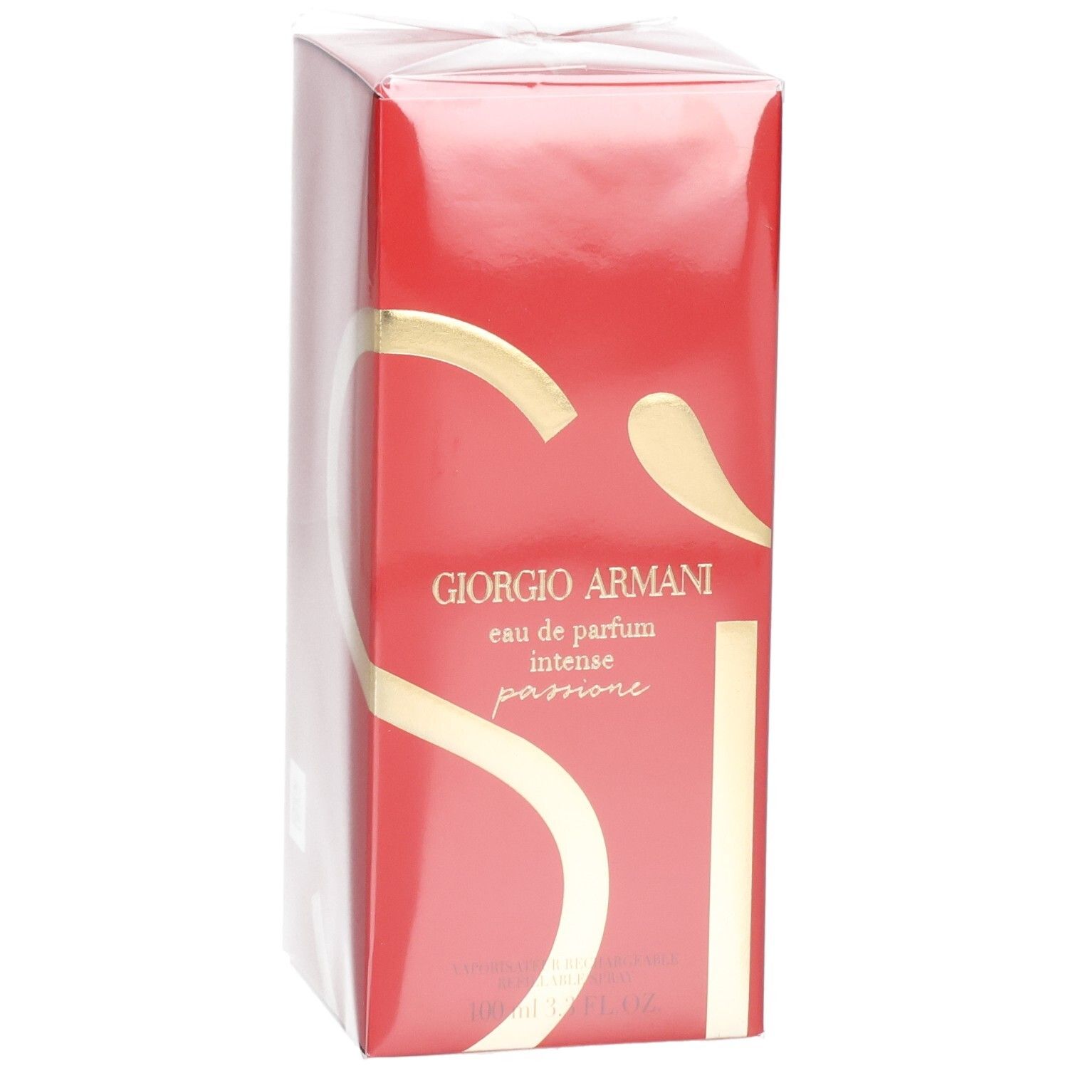 Giorgio Armani Si Passione Eau de Parfum Intense, rode verpakking met gouden Si-logo.