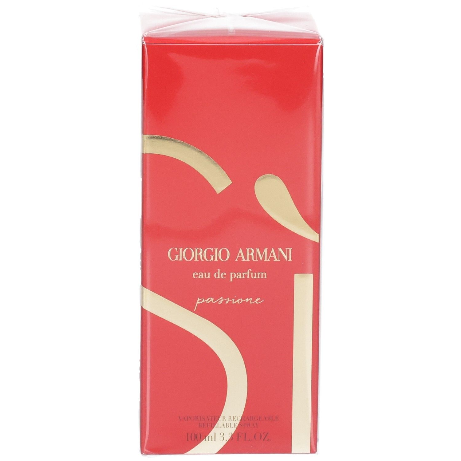Giorgio Armani Si Passione Eau de Parfum 100ml verpakking. Rode doos met gouden accenten en tekst.