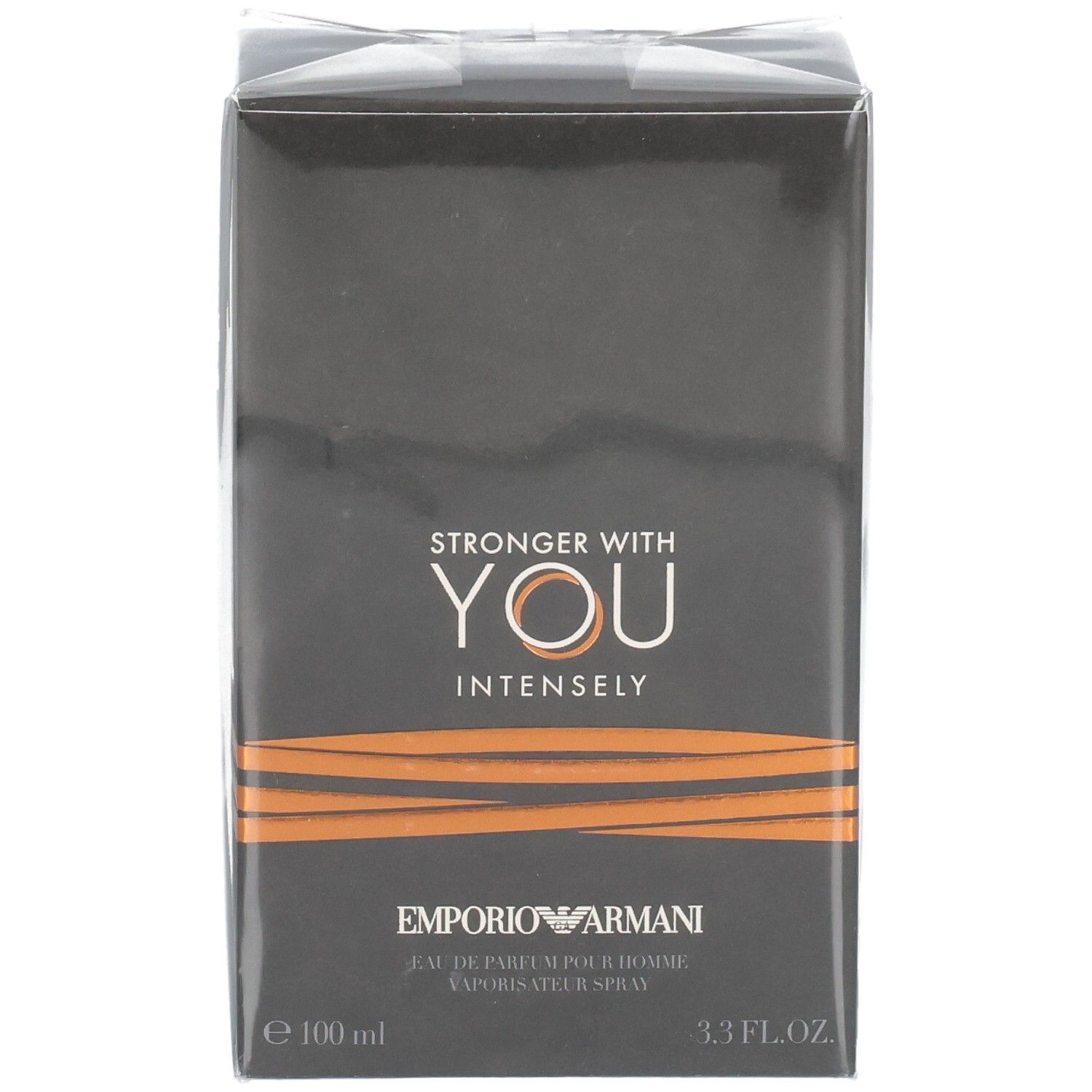 Avant de la boîte d'Armani Stronger with You Intensely Eau de Parfum pour Homme, 100 ml.