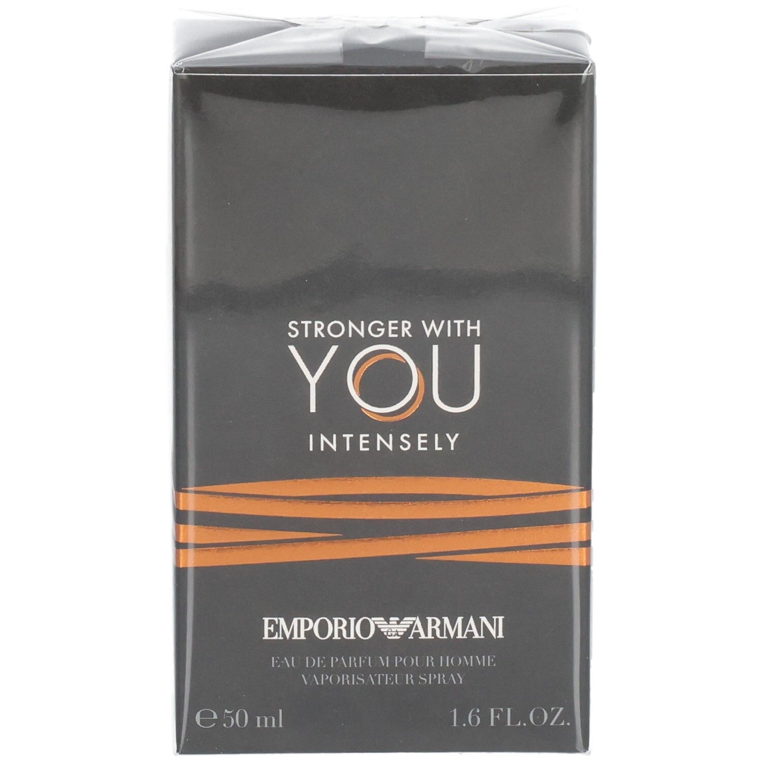 Avant de l'emballage de l'Eau de Parfum Armani Stronger With You Intensely 50ml.