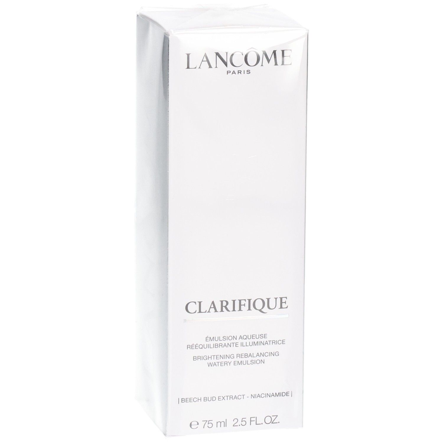 Emballage Lancôme Clarifique Émulsion Aqueuse Rééquilibrante Illuminatrice, 75 ml.