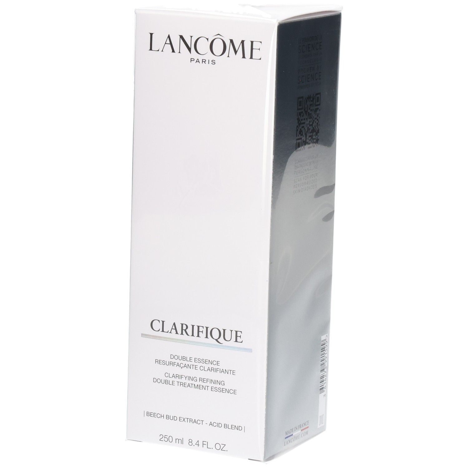 Lancôme Clarifique Double Essence kartonnen verpakking, voorkant met productnaam en volume.