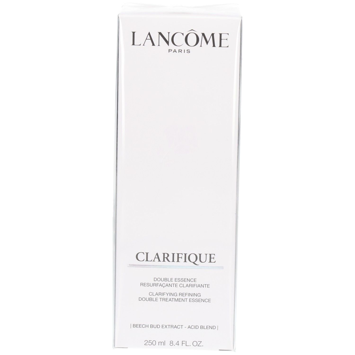 Lancôme Clarifique Double Essence kartonnen verpakking, voorkant met productnaam en volume.