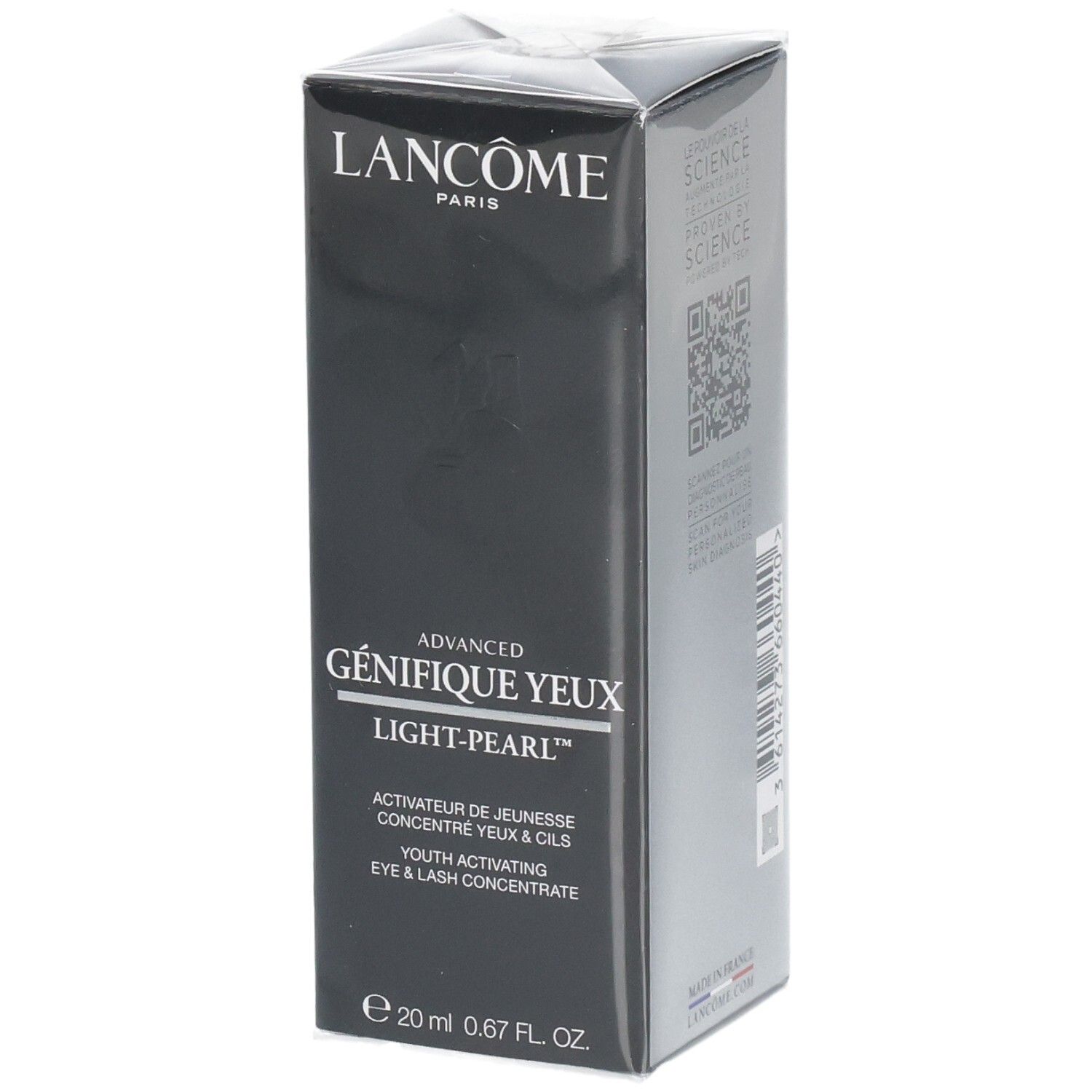 Emballage du sérum yeux et cils Lancôme Advanced Génifique Light Pearl, face avant.