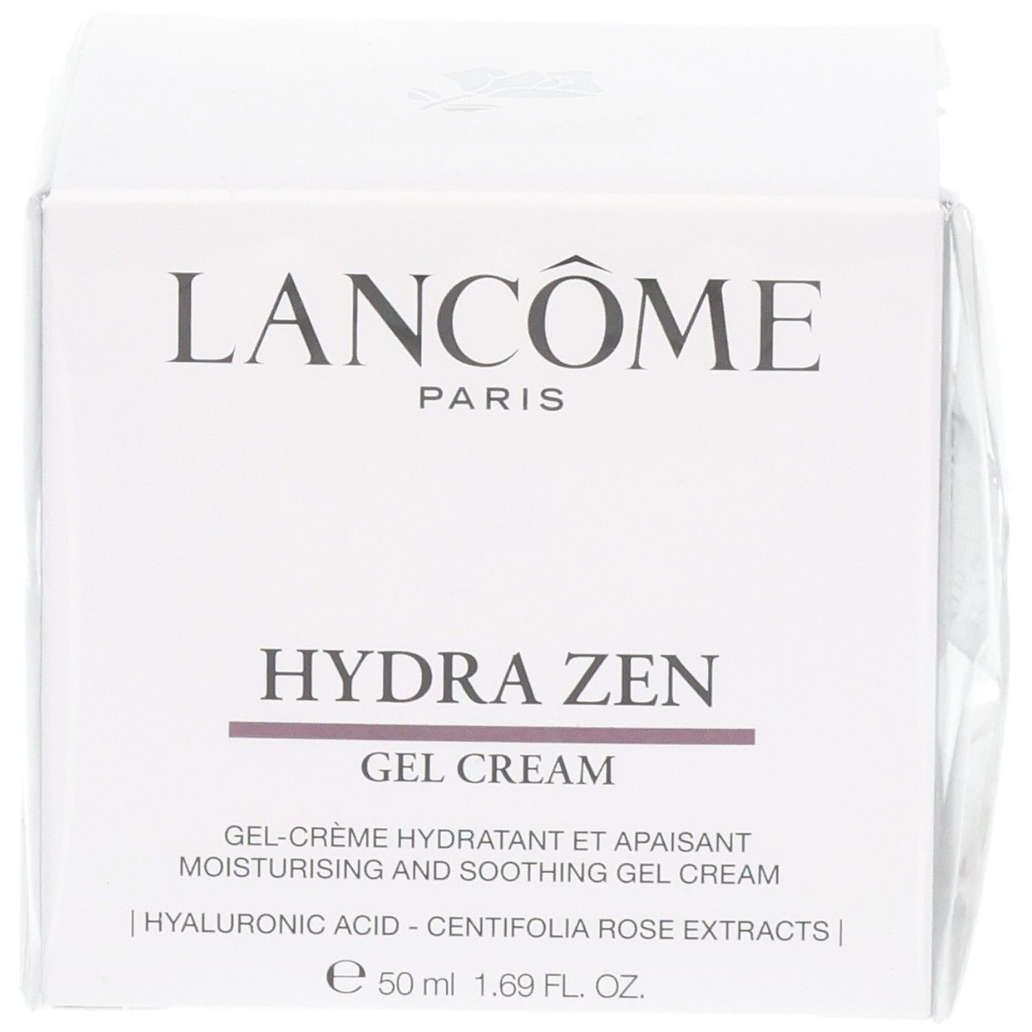 Emballage Lancôme Hydra Zen Gel Cream, face avant avec nom produit et volume.