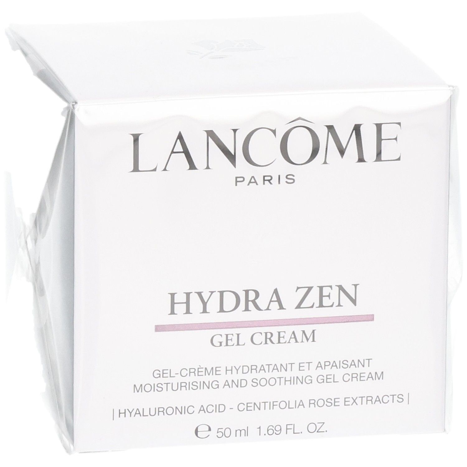 Emballage Lancôme Hydra Zen Gel Cream, 50 ml, légèrement ouvert.