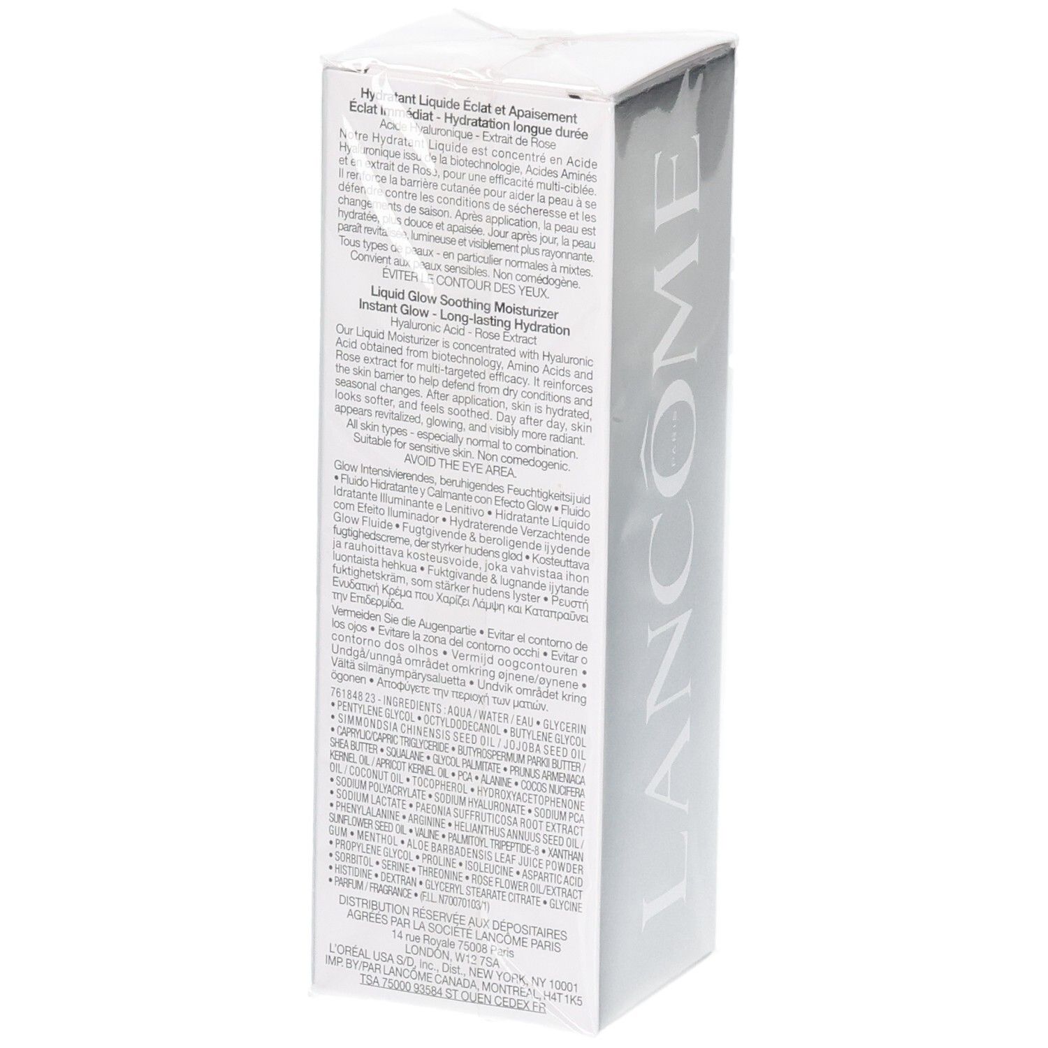 Lancôme Hydra Zen hydraterende vloeistof, achterkant van de verpakking met productinformatie.