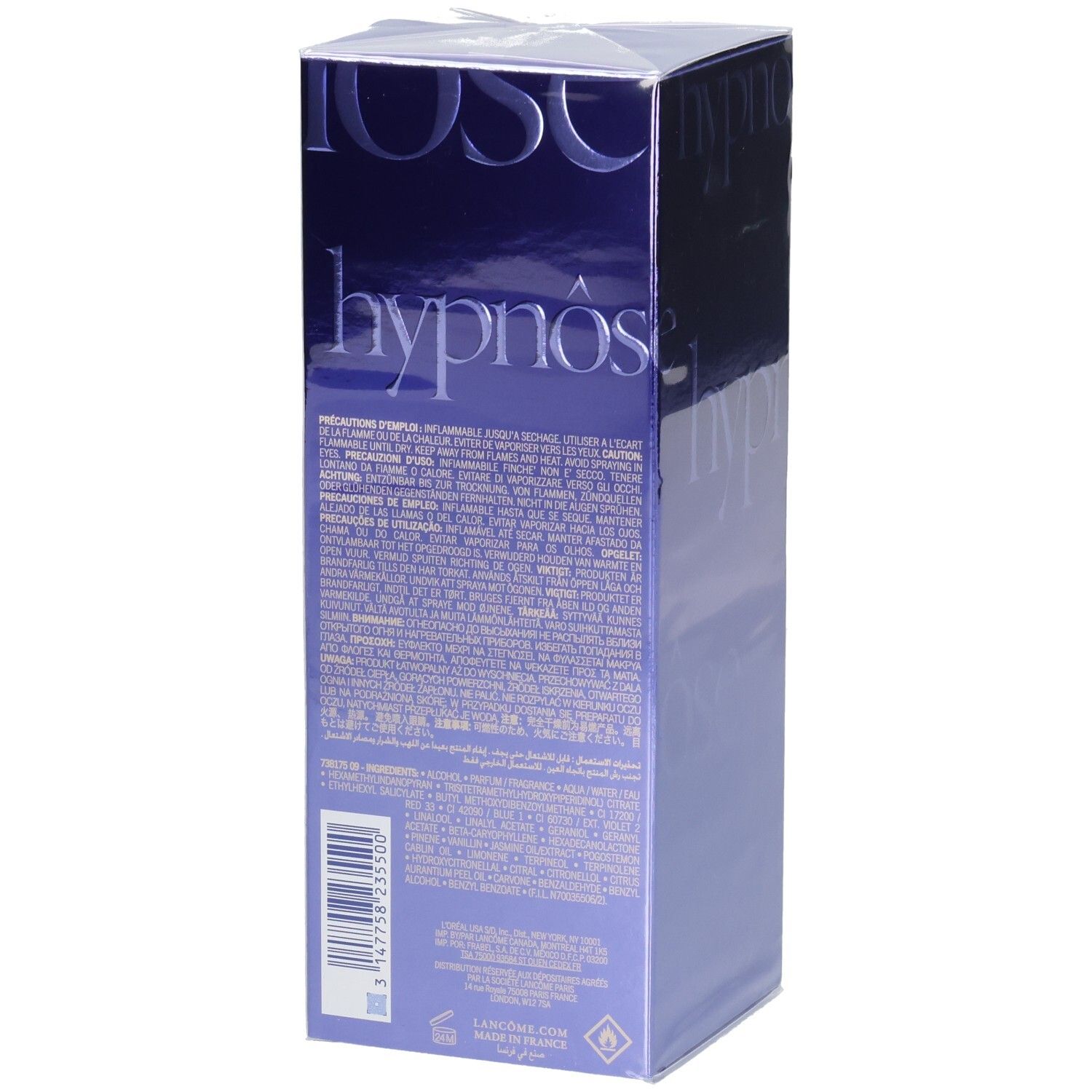 Lancôme Hypnôse Eau de Parfum pour Femme, 75ml, verso avec ingrédients.