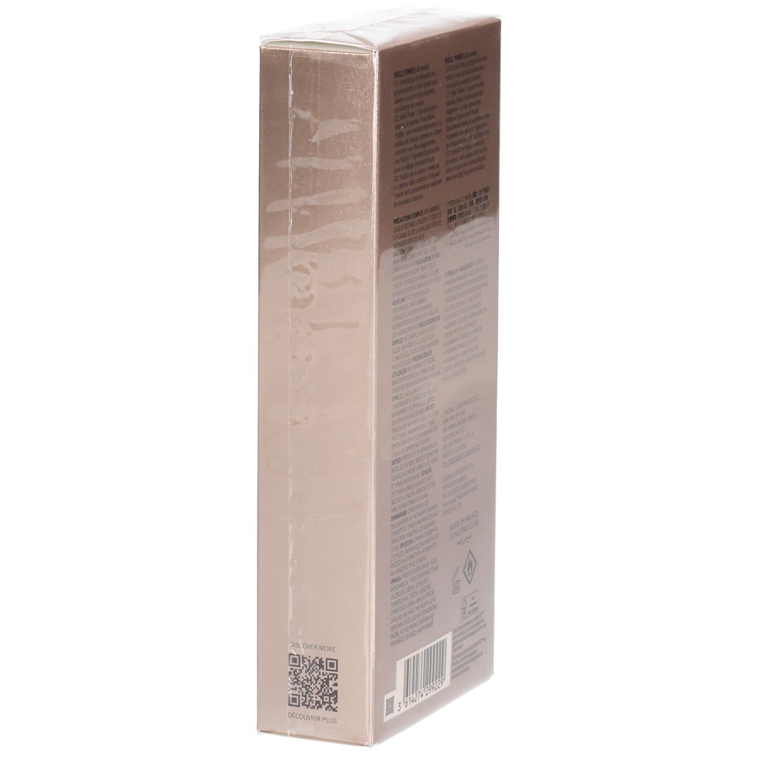 Zijkant van de Lancôme Idôle Power Eau de Parfum Intense verpakking met productinformatie.