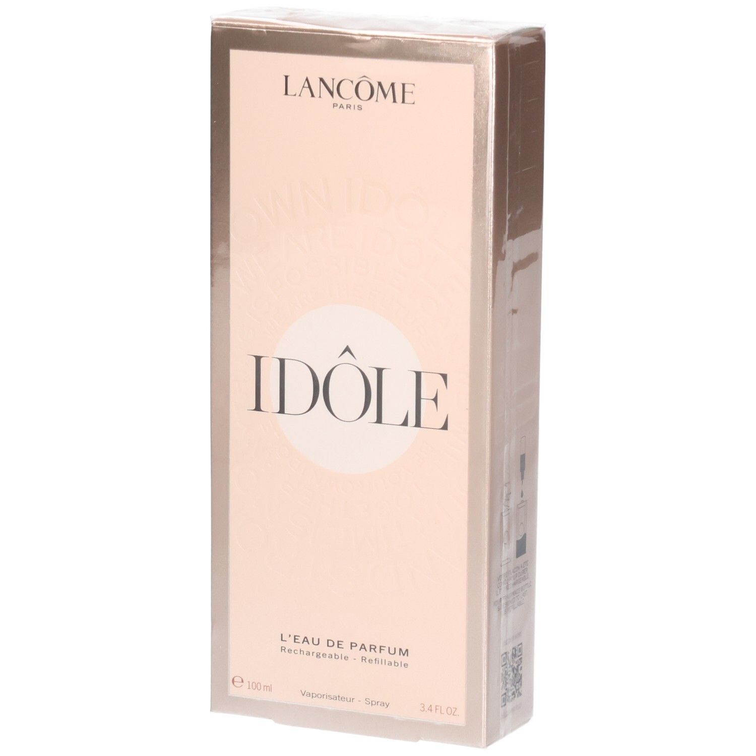 Boîte Lancôme Idôle Eau de Parfum, face avant avec nom du produit et logo de la marque.