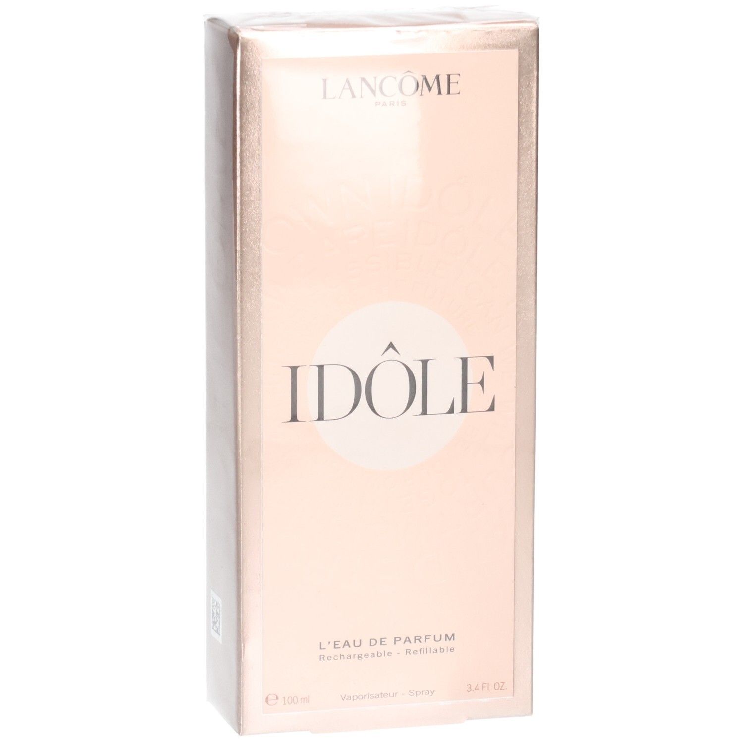 Boîte Lancôme Idôle Eau de Parfum, face avant avec nom du produit et logo de la marque.