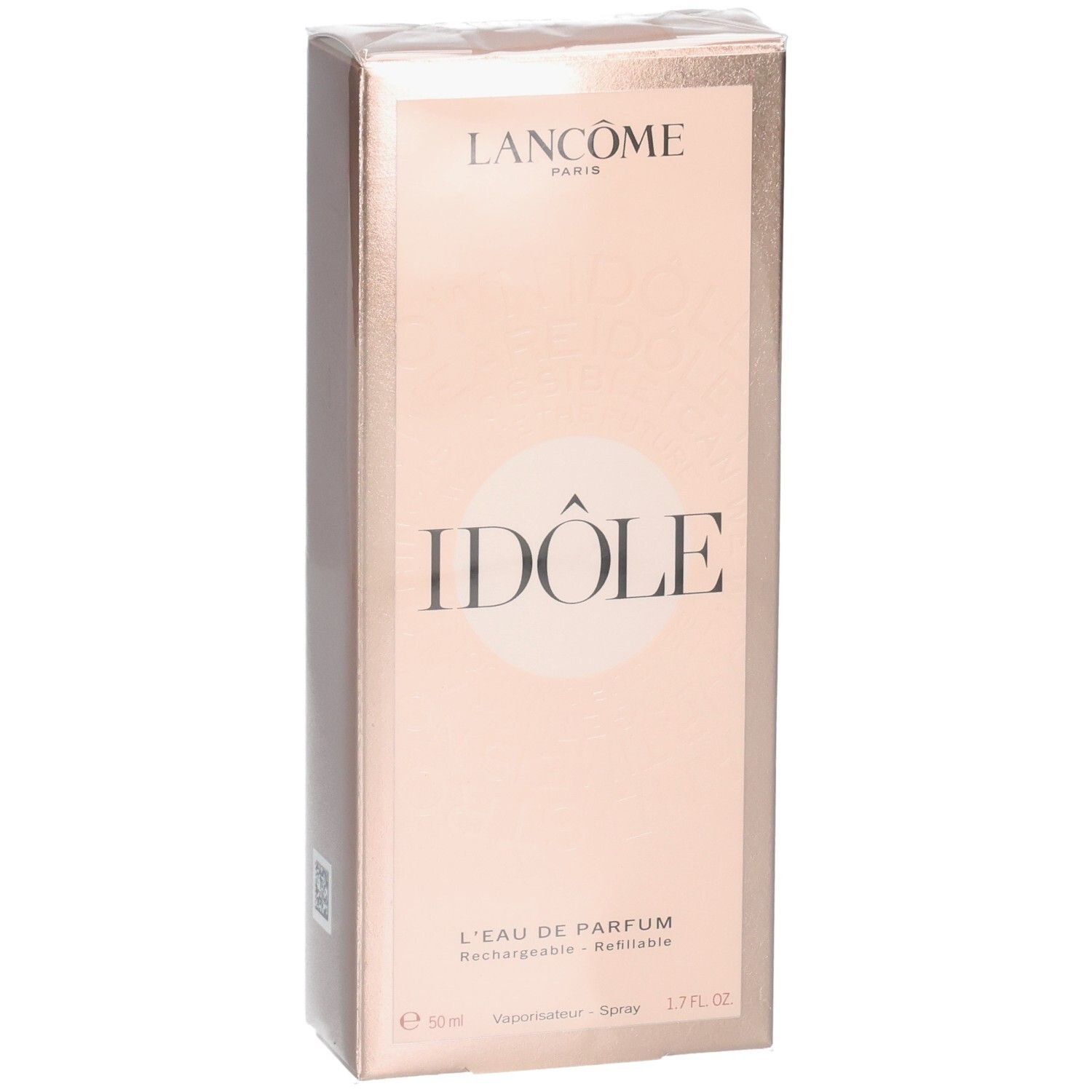 Lancôme Idôle Eau de Parfum 50ml flesje op roze doosje.