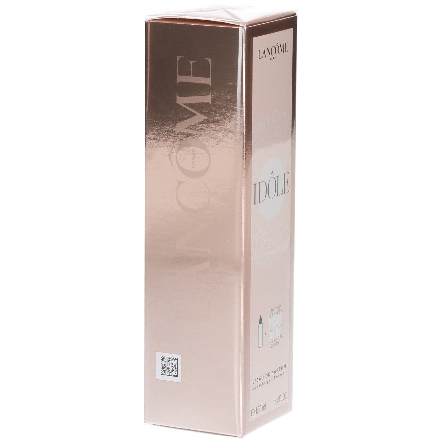 Lancôme Idôle Eau de Parfum navulling op roségouden verpakking.