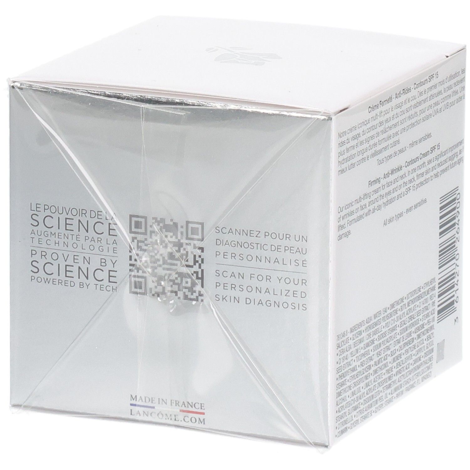 Lancôme Rénergie Multi-Lift Crème Fermeté Anti-Rides SPF 15, emballage, côté avec QR-code.