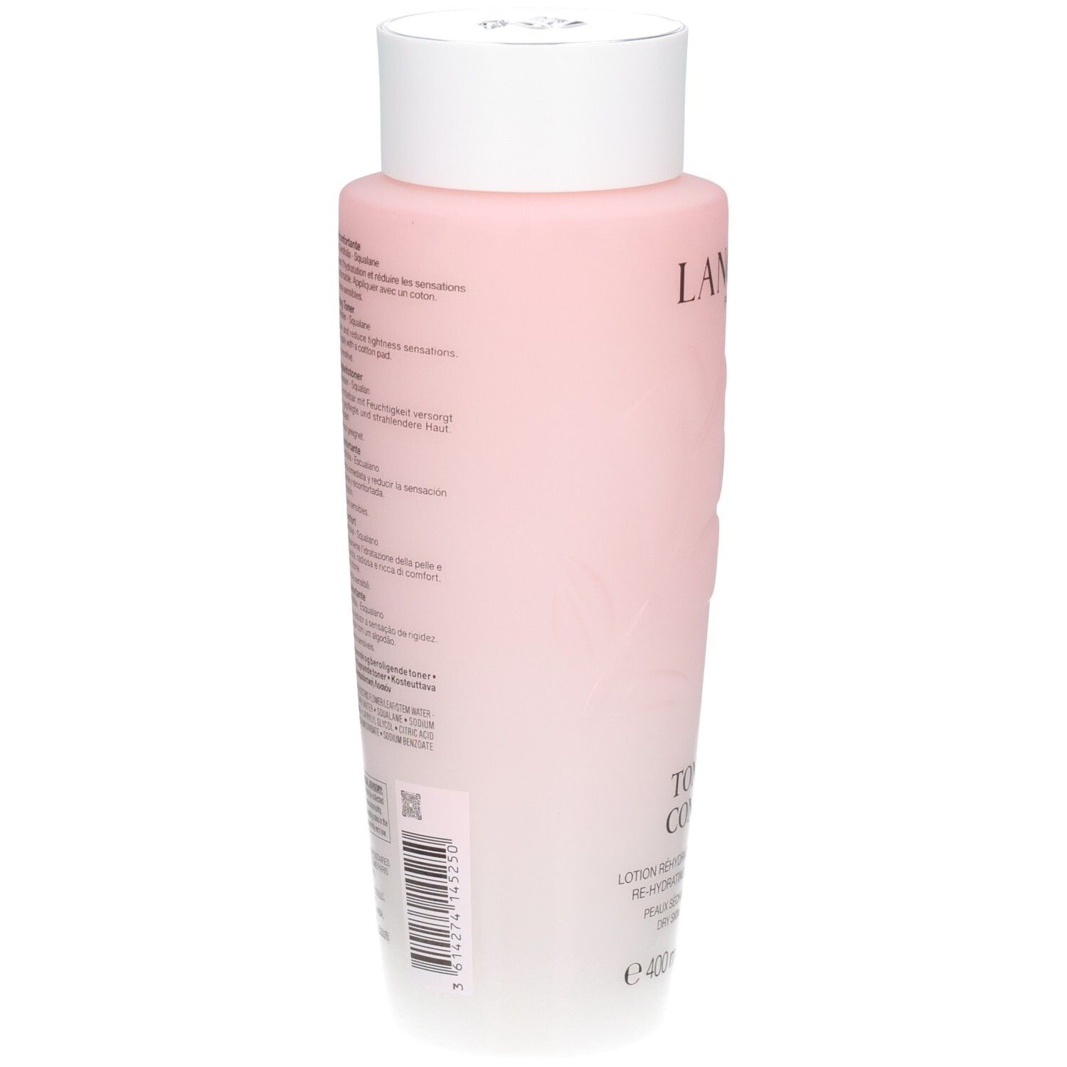 Arrière du flacon Lancôme Tonique Confort avec informations produit.
