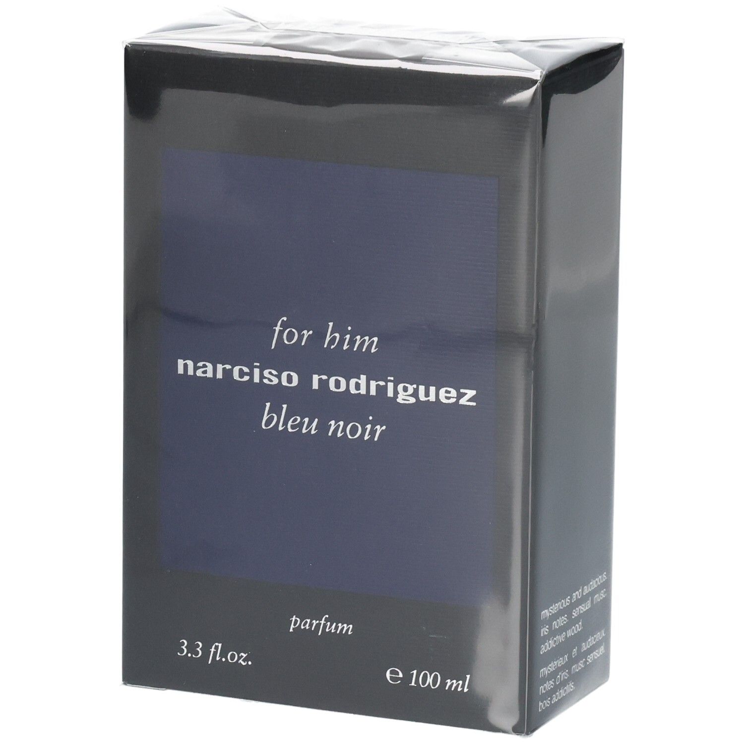 Emballage du parfum Narciso Rodriguez For Him Bleu Noir, 100 ml.