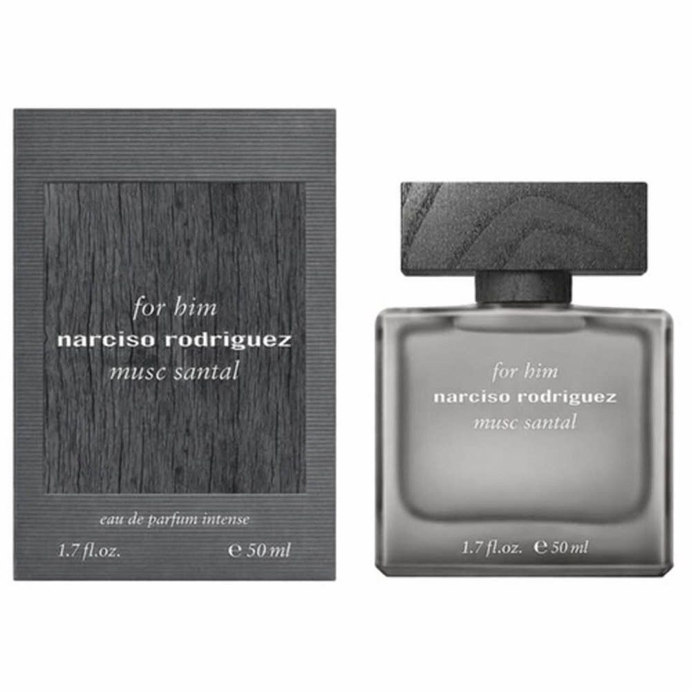 Flacon et emballage Narciso Rodriguez For Him Musc Santal Eau de Parfum Intense, 50 ml.