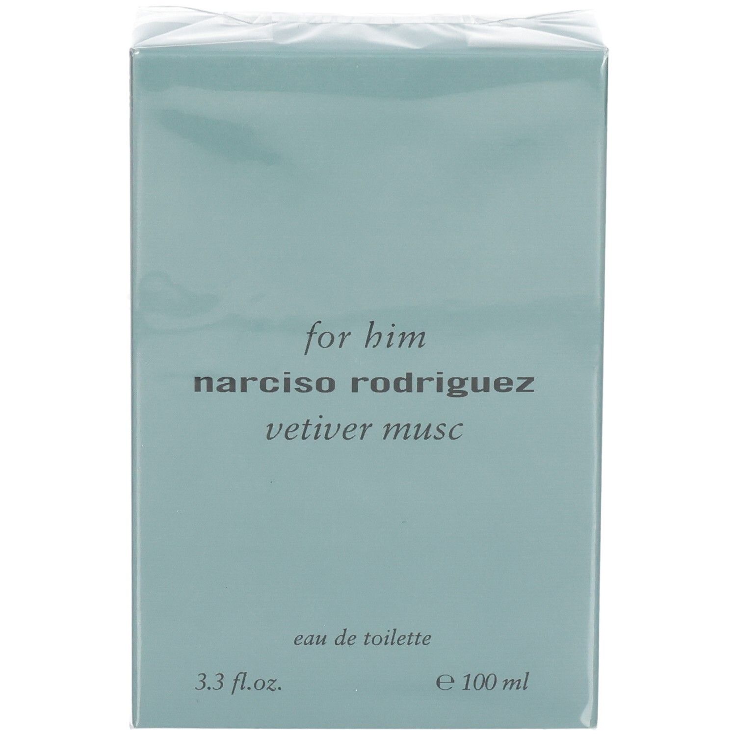 Face avant de l'emballage Narciso Rodriguez For Him Vetiver Musc Eau de Toilette 100 ml.