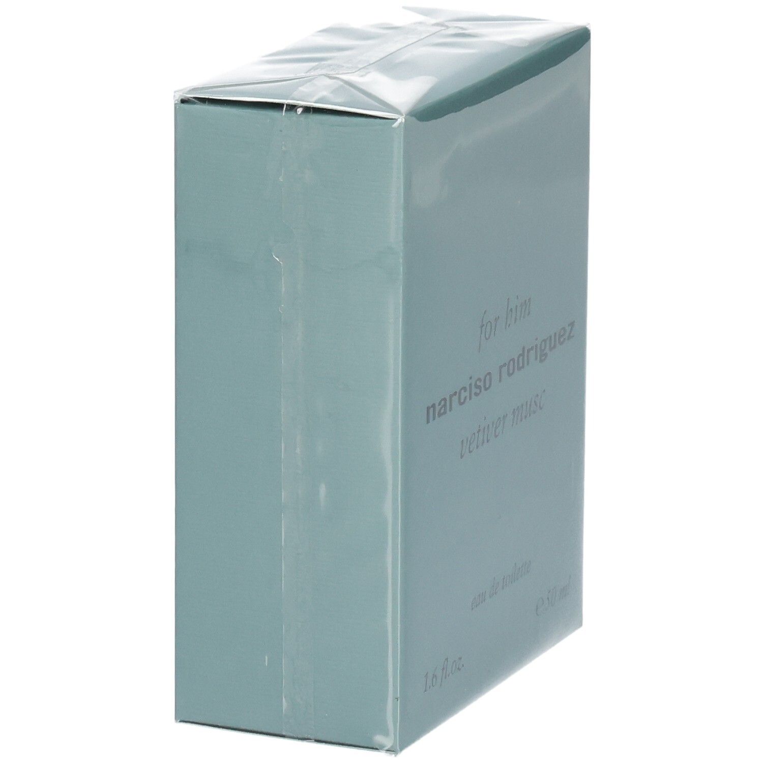 Vue latérale de la boîte de Narciso Rodriguez For Him Vetiver Musc Eau de Toilette.