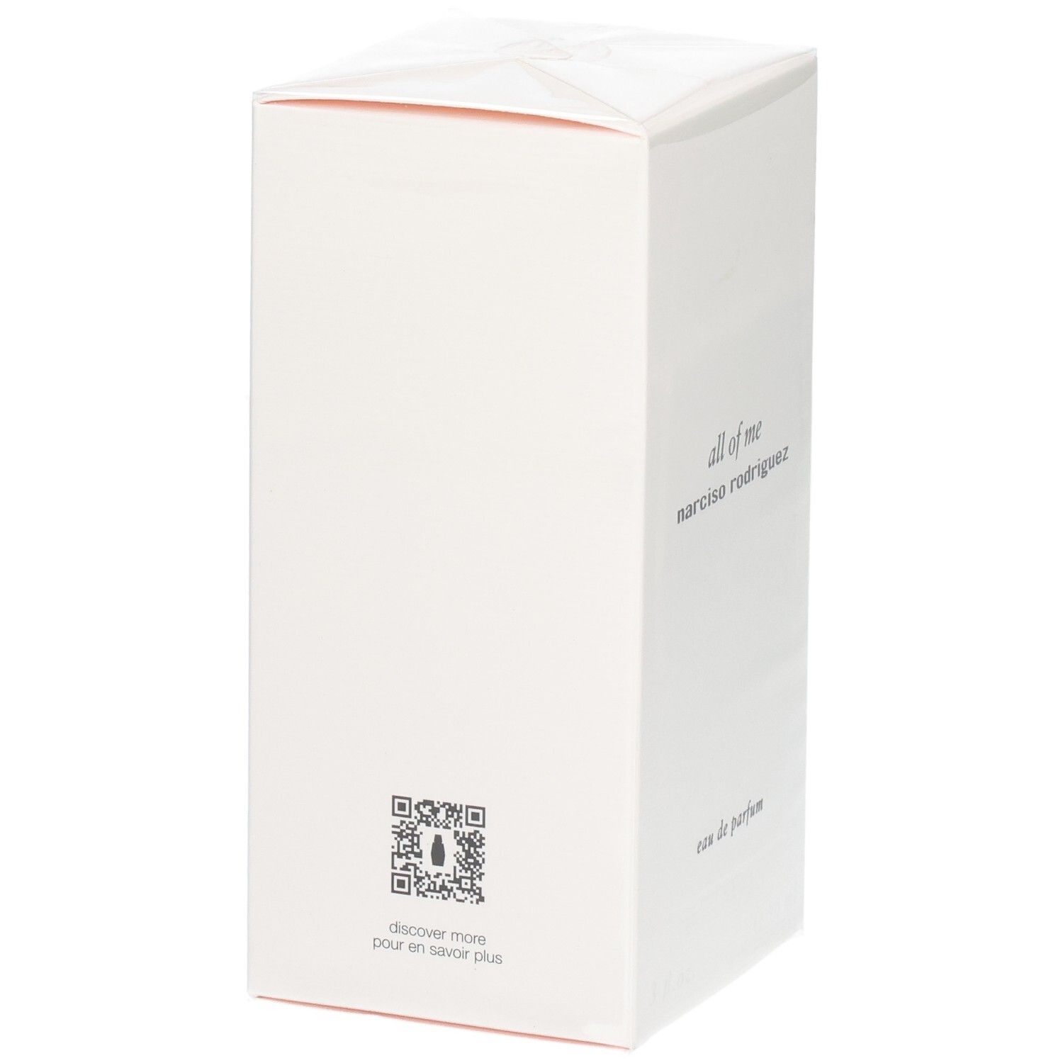 Arrière de l'emballage Narciso Rodriguez All of Me Eau de Parfum avec QR code.