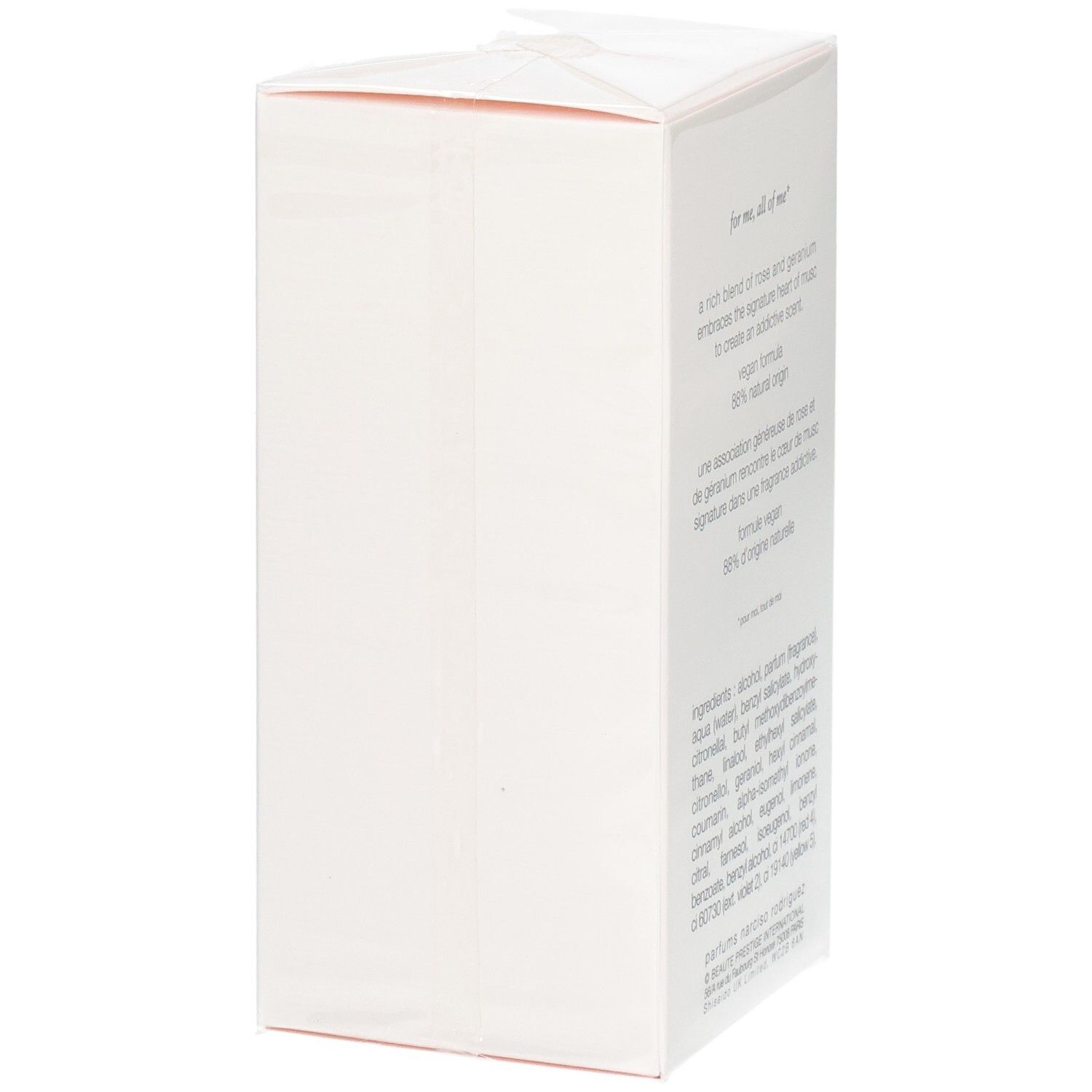 Vue latérale de l'emballage Narciso Rodriguez All of Me Eau de Parfum.