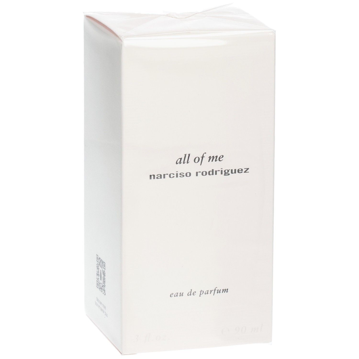 Emballage du parfum Narciso Rodriguez All of Me Eau de Parfum, légèrement incliné.