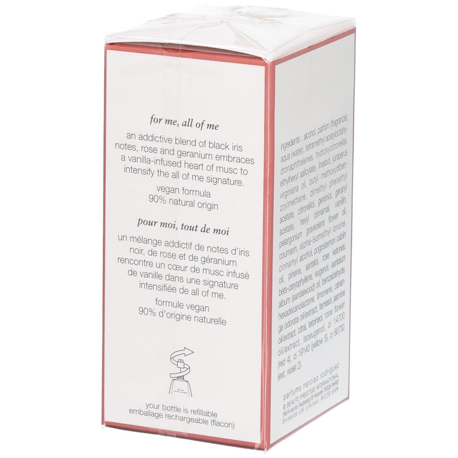 Emballage avec texte sur formule végane et origine naturelle.
