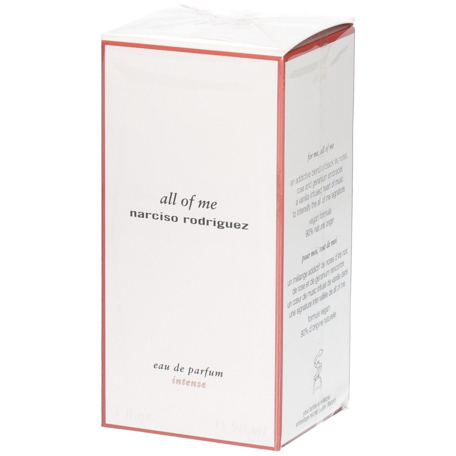 Verpakking van Narciso Rodriguez All of Me Eau de Parfum Intense met tekst.