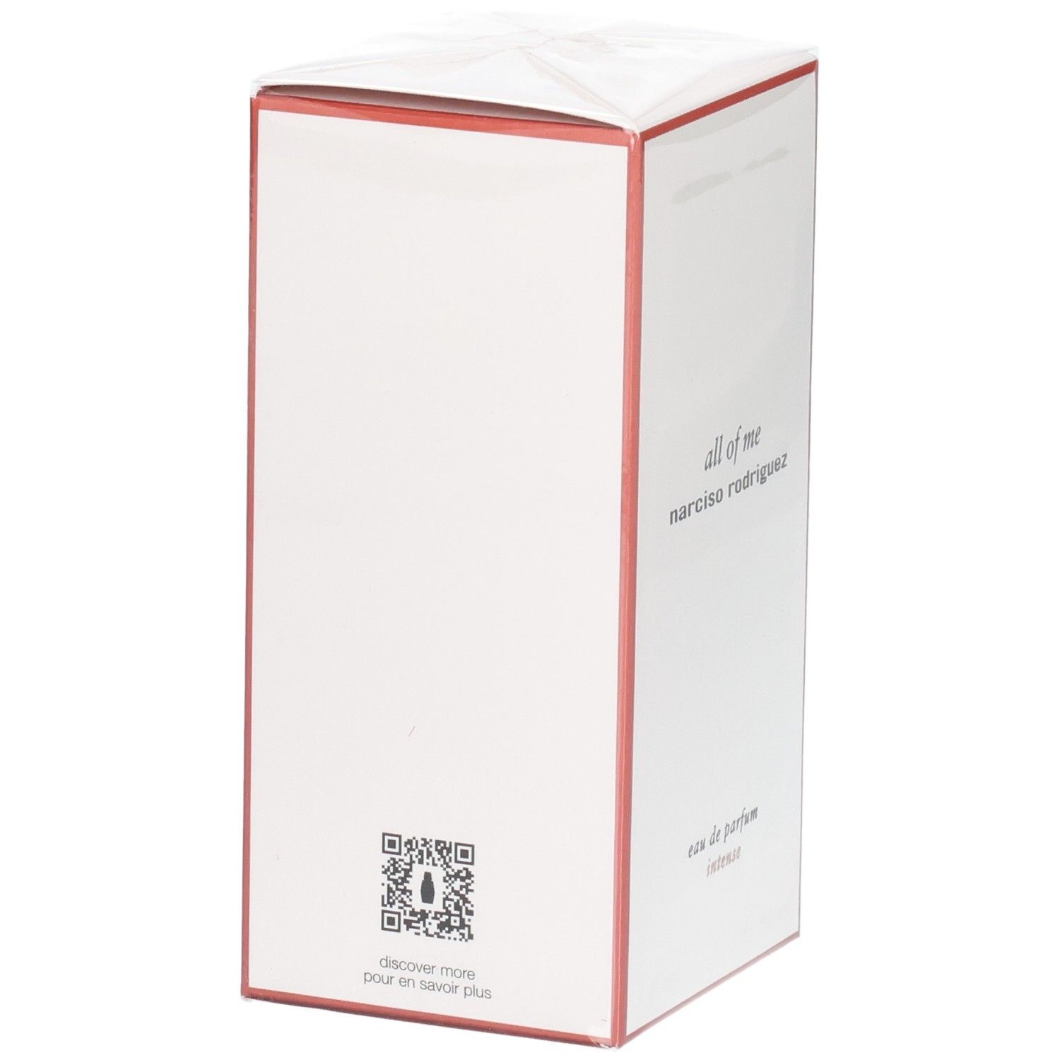 Achterkant van de Narciso Rodriguez All of Me Eau de Parfum Intense verpakking met QR-code.