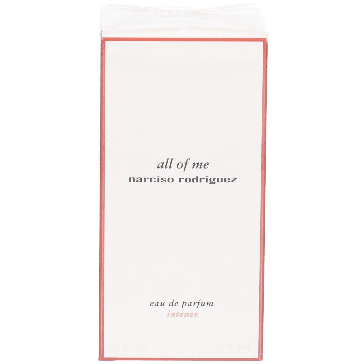 Voorkant van de Narciso Rodriguez All of Me Eau de Parfum Intense verpakking met productnaam.