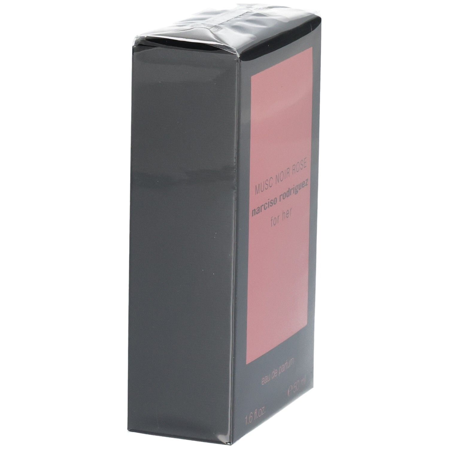 Vue latérale de la boîte Narciso Rodriguez For Her Musc Noir Rose Eau de Parfum.