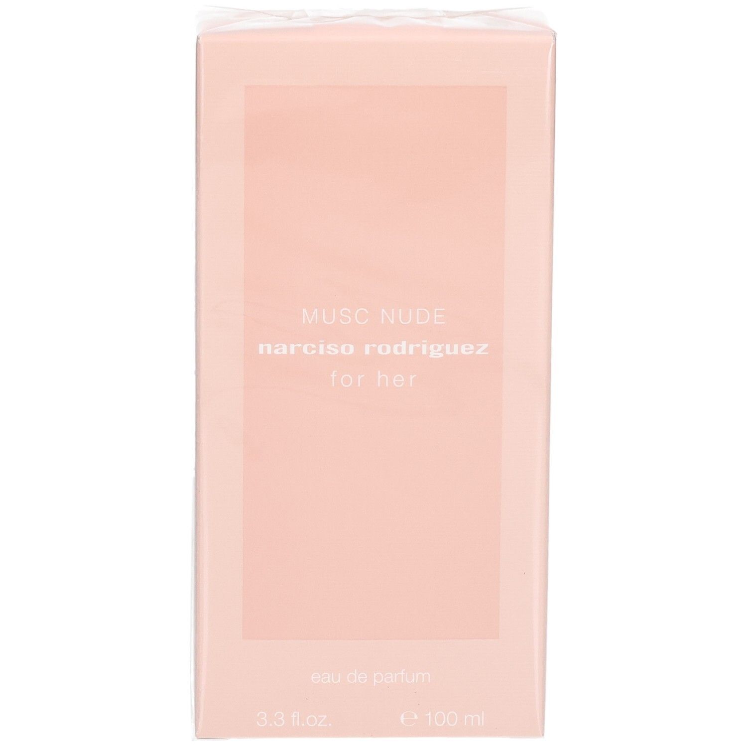 Face avant de la boîte de Narciso Rodriguez For Her Musc Nude Eau de Parfum, 100 ml.