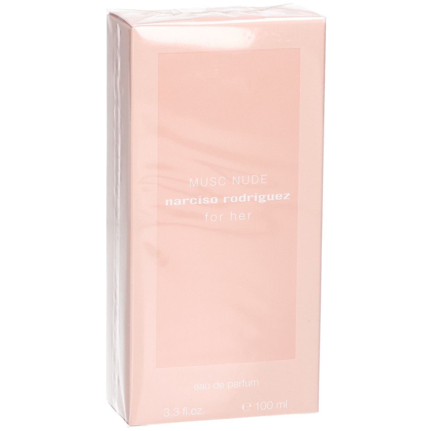 Boîte de Narciso Rodriguez For Her Musc Nude Eau de Parfum, 100 ml, rose pâle.