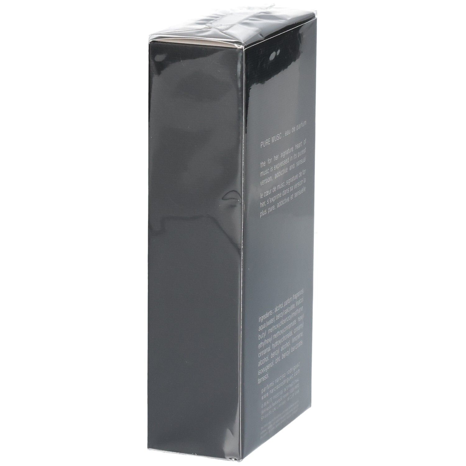 Vue latérale de la boîte Narciso Rodriguez For Her Pure Musc Eau de Parfum.