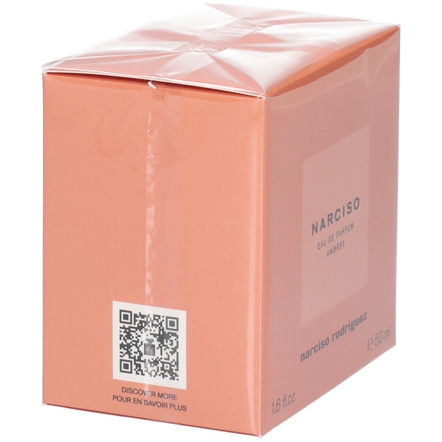 Emballage du parfum Narciso Rodriguez Eau de Parfum Ambrée avec QR code.