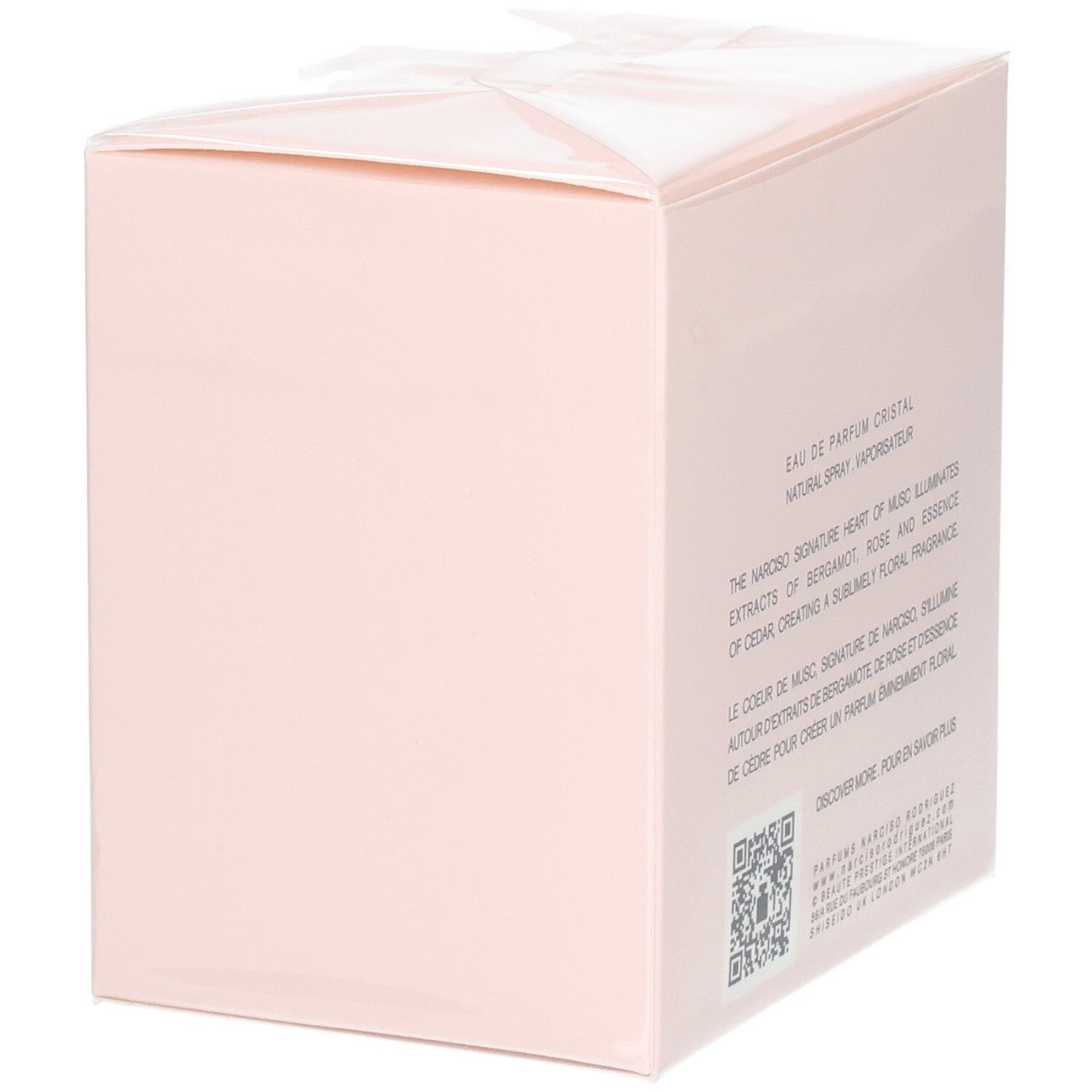 Arrière de la boîte Narciso Cristal Eau de Parfum avec informations produit.