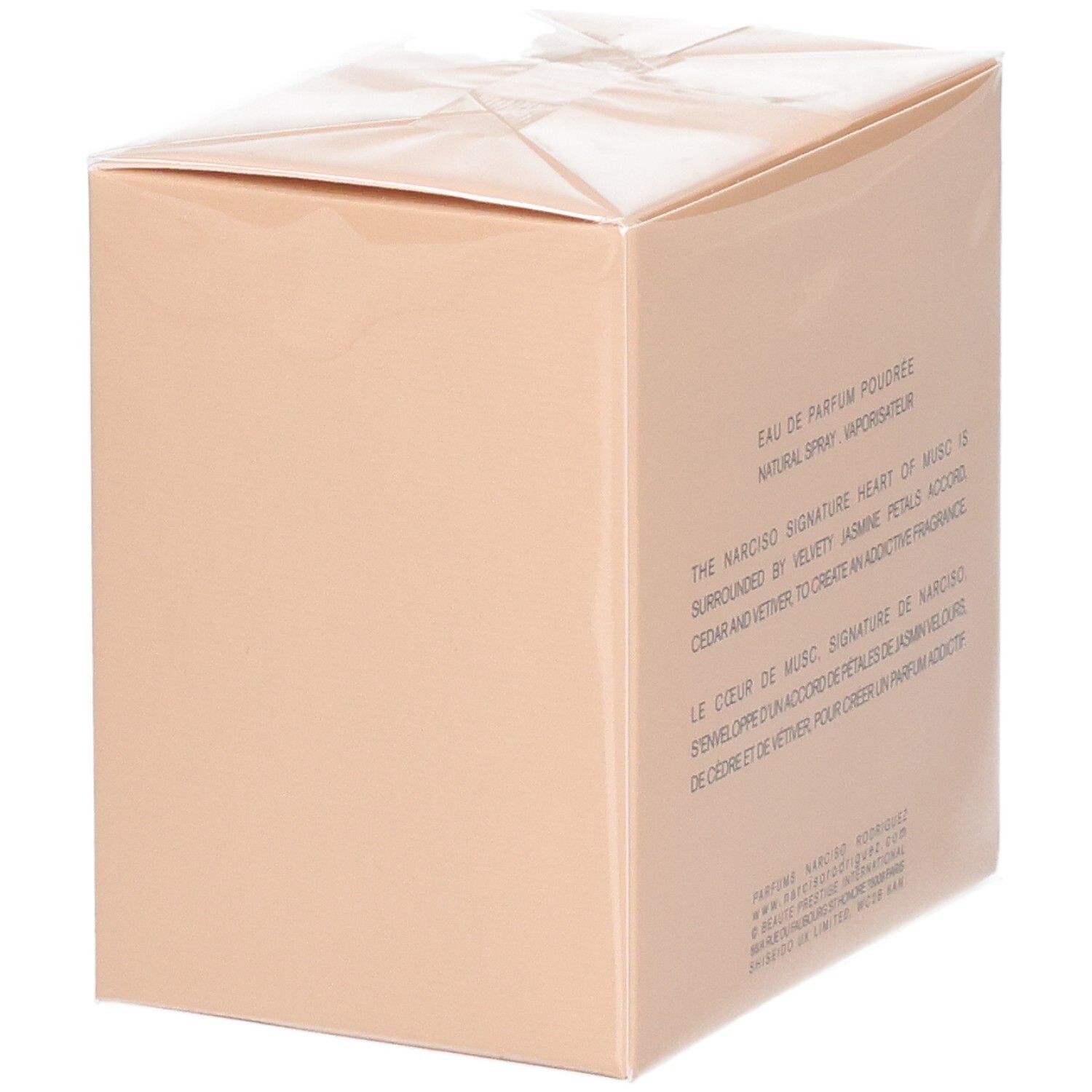 Arrière de la boîte Narciso Rodriguez Narciso Poudrée Eau de Parfum avec description.